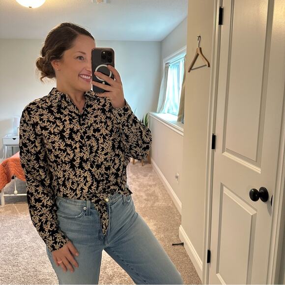 Ba&sh Black Cream Floral Printed Button Front Tie Front Blouse Top XS - Picture 3 of 12